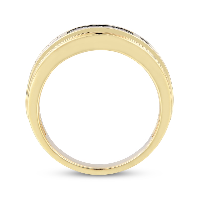 Main Image 3 of Men’s Round-Cut Black & Brown Diamond Anniversary Band 1/2 ct tw 10K Yellow Gold