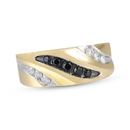 Adore Men’s Round-Cut Black & White Diamond Anniversary Band 1/2 ct tw 10K Yellow Gold