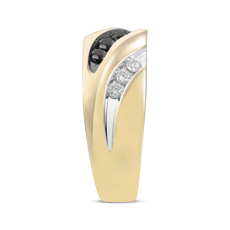 Main Image 2 of Men’s Round-Cut Black & White Diamond Anniversary Band 1/2 ct tw 10K Yellow Gold