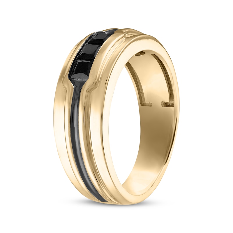 Men's Square-Cut Black Diamond Wedding Ring 3/4 ct tw 10K Yellow Gold