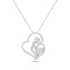 Thumbnail Image 1 of Heart-Shaped Lab-Created Opal & White Lab-Created Sapphire Mother & Child Heart Necklace Sterling Silver 18&quot;