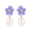 Thumbnail Image 2 of Cultured Pearl & Purple Enamel Flower Drop Earrings Sterling Silver