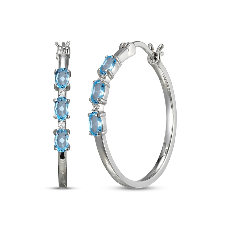 Main Image 1 of Oval-Cut Swiss Blue Topaz & White Lab-Created Sapphire Hoop Earrings Sterling Silver