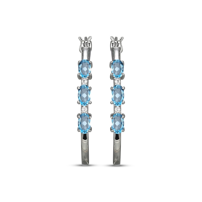 Main Image 2 of Oval-Cut Swiss Blue Topaz & White Lab-Created Sapphire Hoop Earrings Sterling Silver