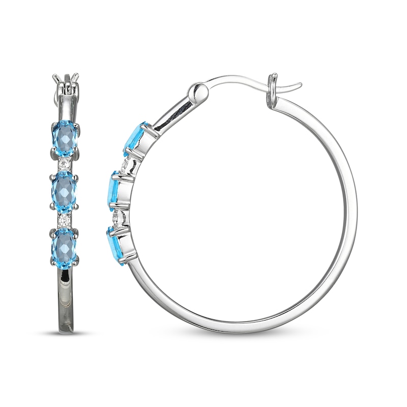 Main Image 3 of Oval-Cut Swiss Blue Topaz & White Lab-Created Sapphire Hoop Earrings Sterling Silver