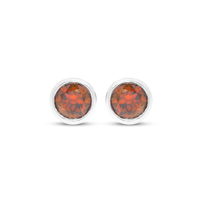 Garnet Solitaire Bezel-Set Stud Earrings Sterling Silver