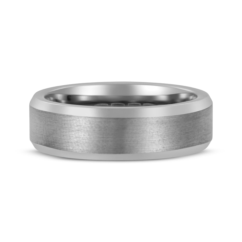 Beveled Edge Wedding Band Gray Ion-Plated Tungsten Carbide 7mm