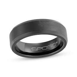 Beveled Edge Wedding Band Black Ion-Plated Tungsten Carbide 7mm