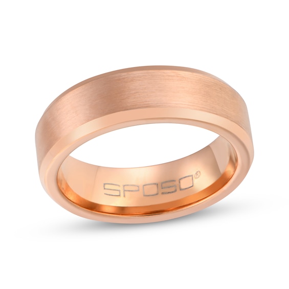 Beveled Edge Wedding Band Rose Ion-Plated Tungsten Carbide 7mm