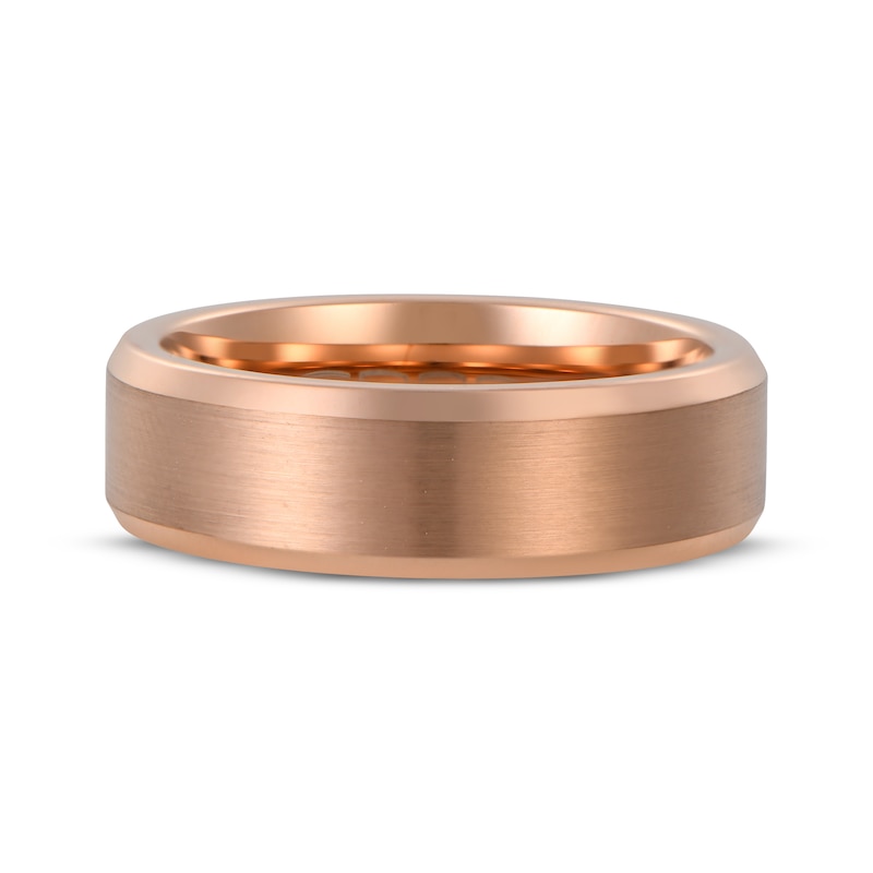 Beveled Edge Wedding Band Rose Ion-Plated Tungsten Carbide 7mm
