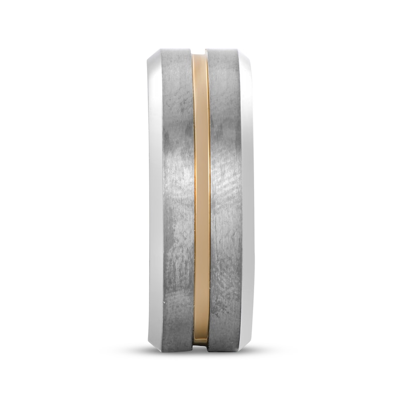 Main Image 2 of Beveled Edge Wedding Band Tungsten Carbide & Yellow Ion Plating 8mm