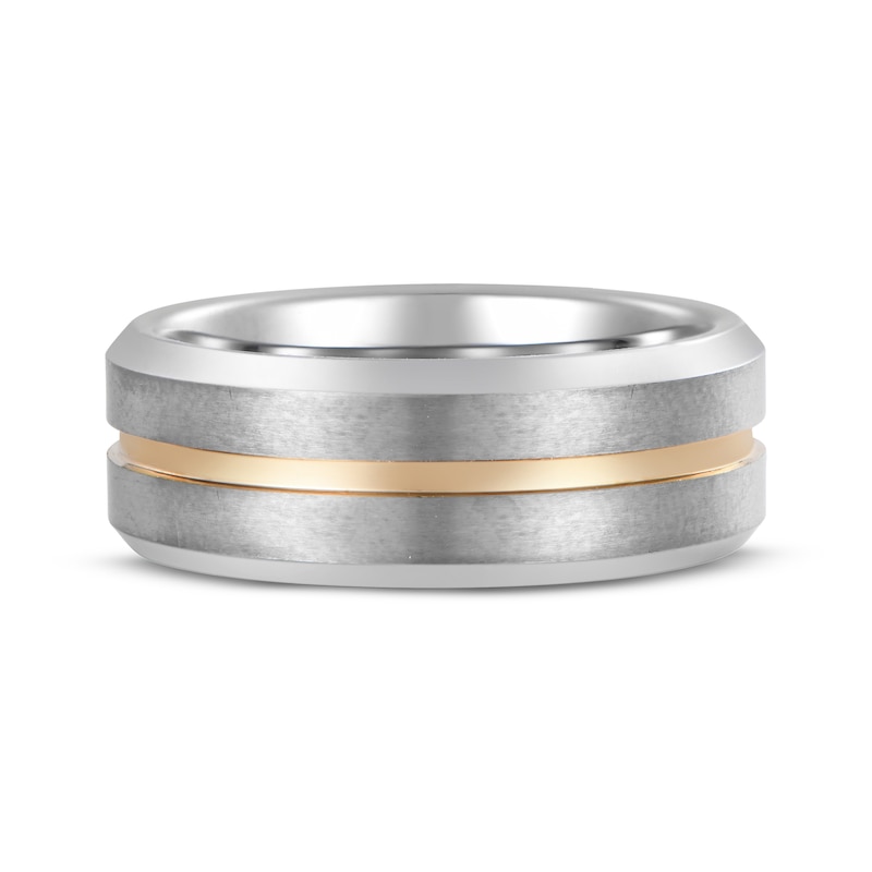 Main Image 3 of Beveled Edge Wedding Band Tungsten Carbide & Yellow Ion Plating 8mm