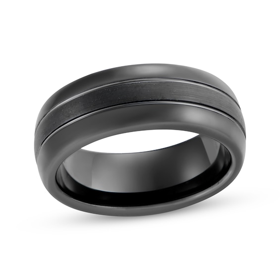 Center Stripe Wedding Band Black Ion-Plated Tungsten Carbide 8mm