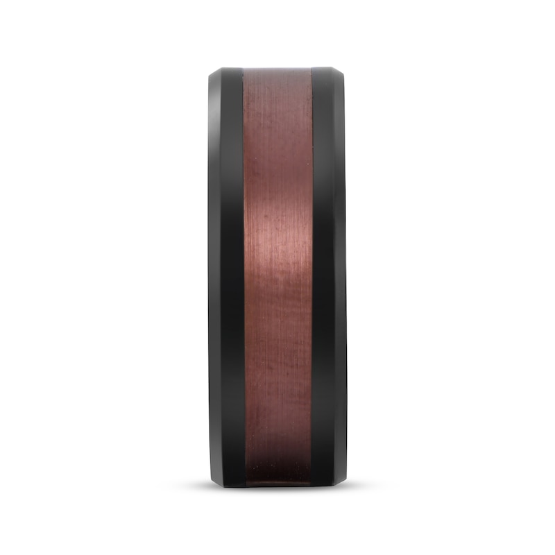 Main Image 2 of Center Stripe Wedding Band Black & Brown Ion-Plated Tungsten Carbide 8mm