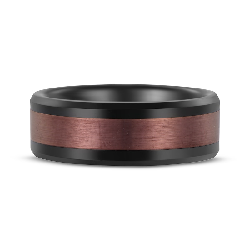 Main Image 3 of Center Stripe Wedding Band Black & Brown Ion-Plated Tungsten Carbide 8mm