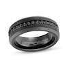 Thumbnail Image 1 of Black Sapphire Beveled Edge Wedding Band Black Tungsten Carbide 8mm