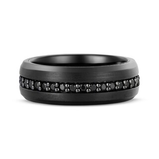 Black Sapphire Beveled Edge Wedding Band Black Tungsten Carbide 8mm ...