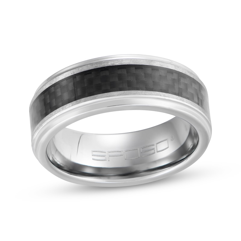 Main Image 1 of Checker Pattern Wedding Band Tungsten Carbide & Carbon Fiber 8mm