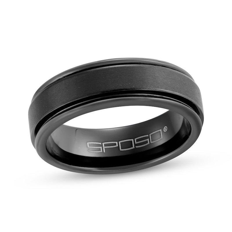 Main Image 1 of Satin Finish Wedding Band Black Tungsten Carbide 7mm