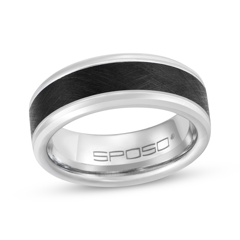 Main Image 1 of Beveled Edge Wedding Band Tungsten Carbide & Black Ion Plating 8mm