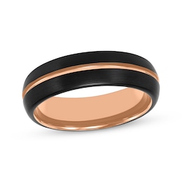 Contrast Channel Wedding Band Black & Rose-Tone Tungsten Carbide 6.5mm