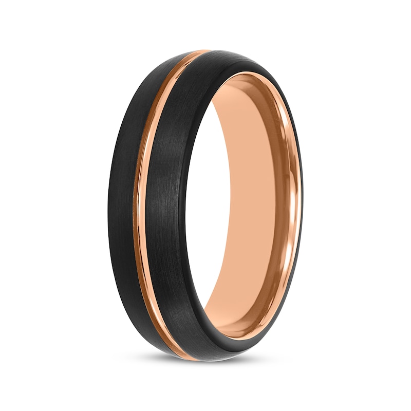 Main Image 2 of Contrast Channel Wedding Band Black & Rose-Tone Tungsten Carbide 6.5mm