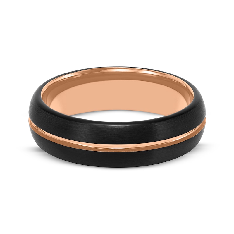 Main Image 3 of Contrast Channel Wedding Band Black & Rose-Tone Tungsten Carbide 6.5mm