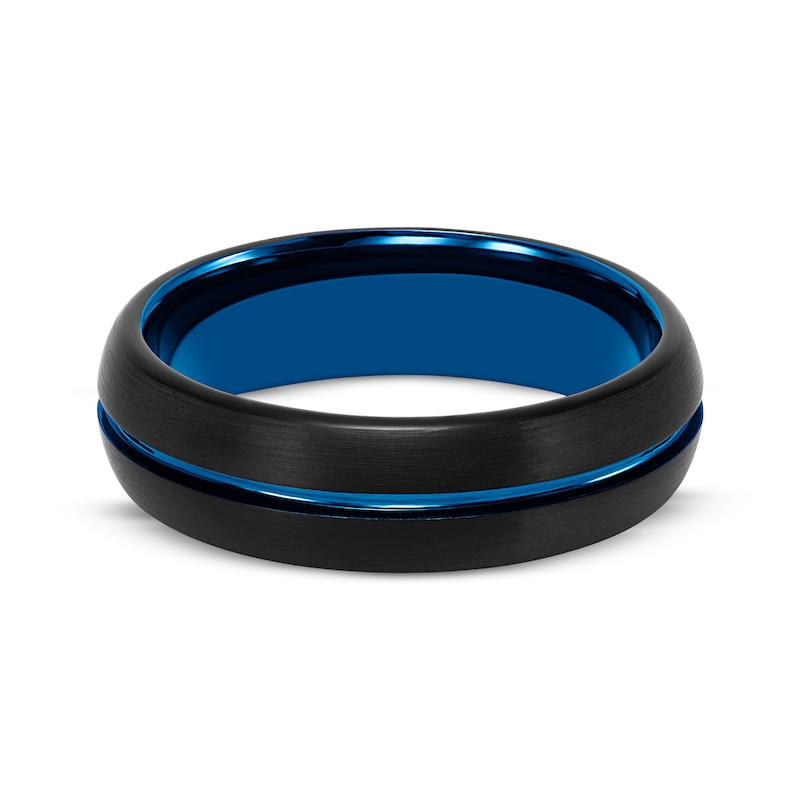 Main Image 3 of Contrast Channel Wedding Band Black & Blue Tungsten Carbide 6.5mm