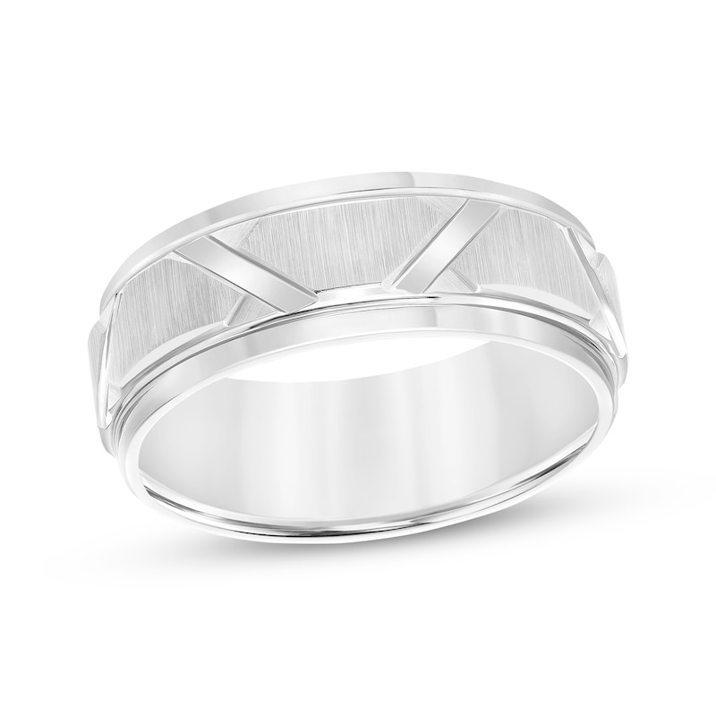 Main Image 1 of Grooved Wedding Band White Tungsten Carbide 8mm