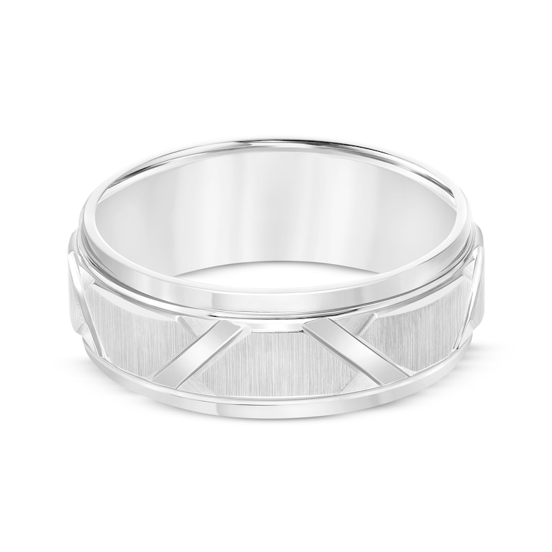 Main Image 3 of Grooved Wedding Band White Tungsten Carbide 8mm