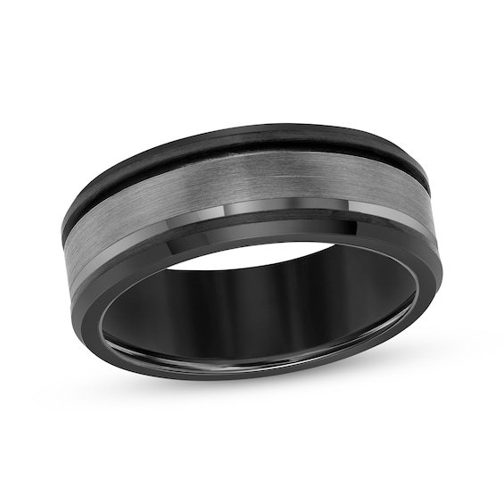 Satin Finish Wedding Band Black & Gray Tungsten Carbide 8mm
