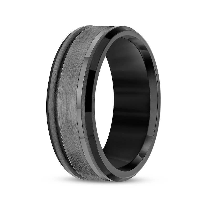 Main Image 2 of Satin Finish Wedding Band Black & Gray Tungsten Carbide 8mm