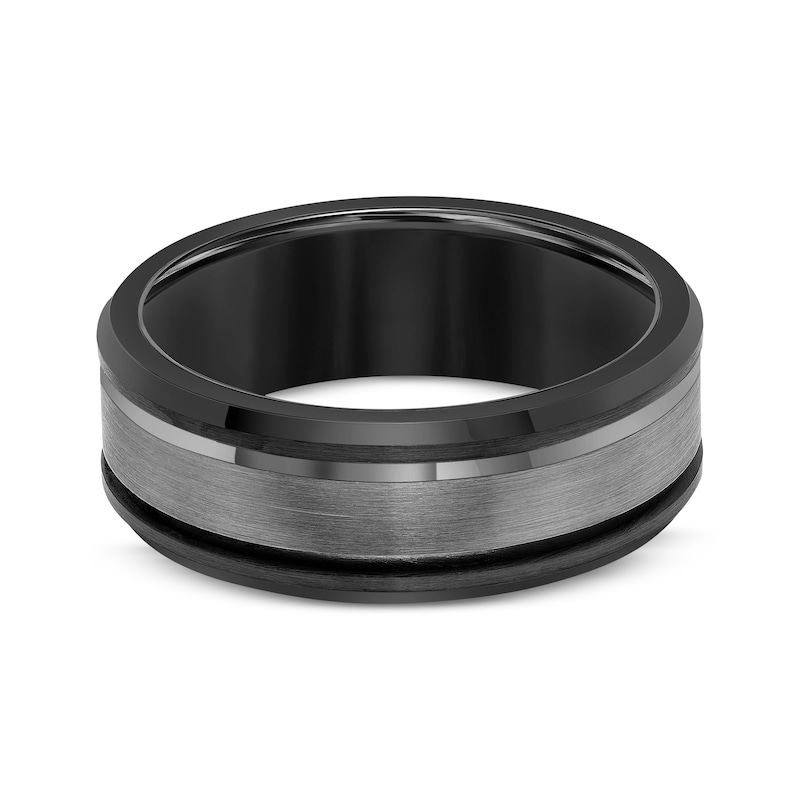 Main Image 3 of Satin Finish Wedding Band Black & Gray Tungsten Carbide 8mm