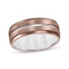 Thumbnail Image 1 of Contrast Channel Wedding Band Brown & White Tungsten Carbide 8mm