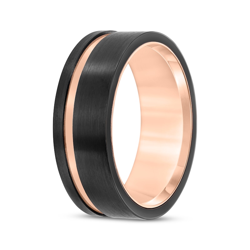 Main Image 2 of Contrast Channel Wedding Band Black & Rose-Tone Tungsten Carbide 8mm