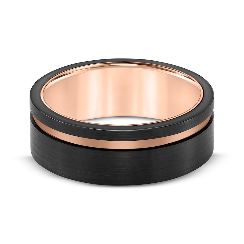 Main Image 3 of Contrast Channel Wedding Band Black & Rose-Tone Tungsten Carbide 8mm