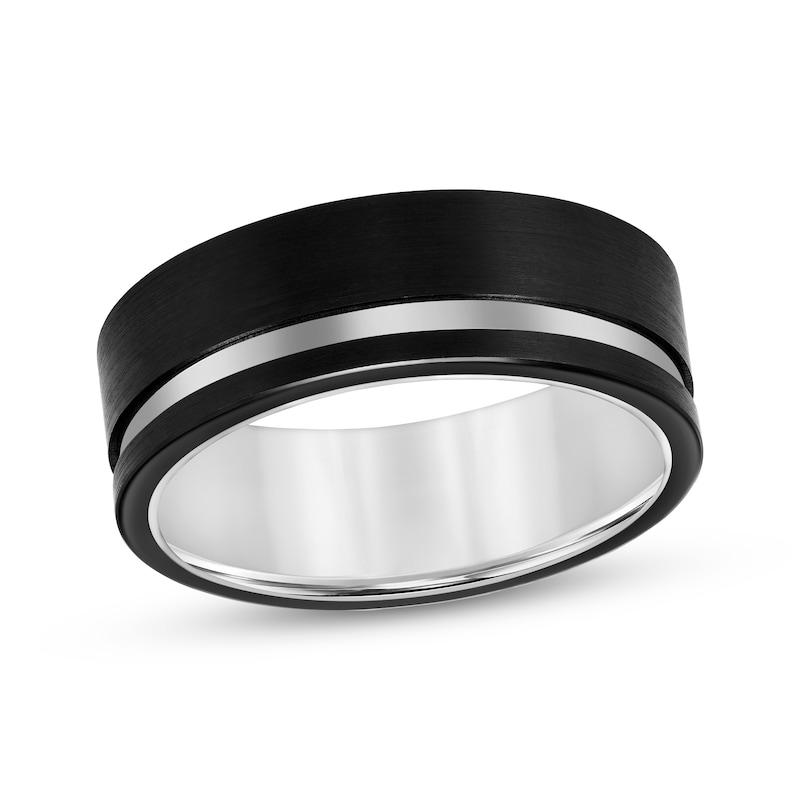 Main Image 1 of Contrast Channel Wedding Band Black & White Tungsten Carbide 8mm