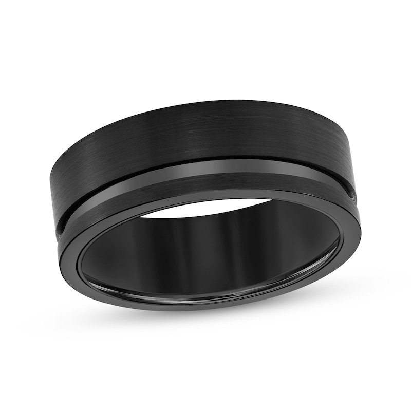 Main Image 1 of Channel Wedding Band Black Tungsten Carbide 8mm