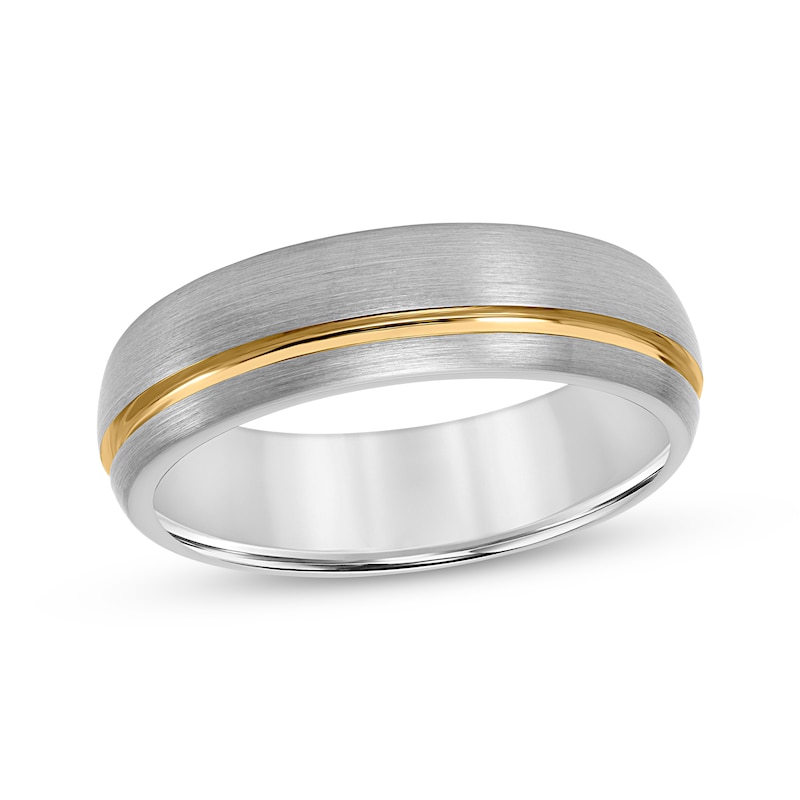 Main Image 1 of Contrast Channel Wedding Band Gray & Yellow Tungsten Carbide 6.5mm