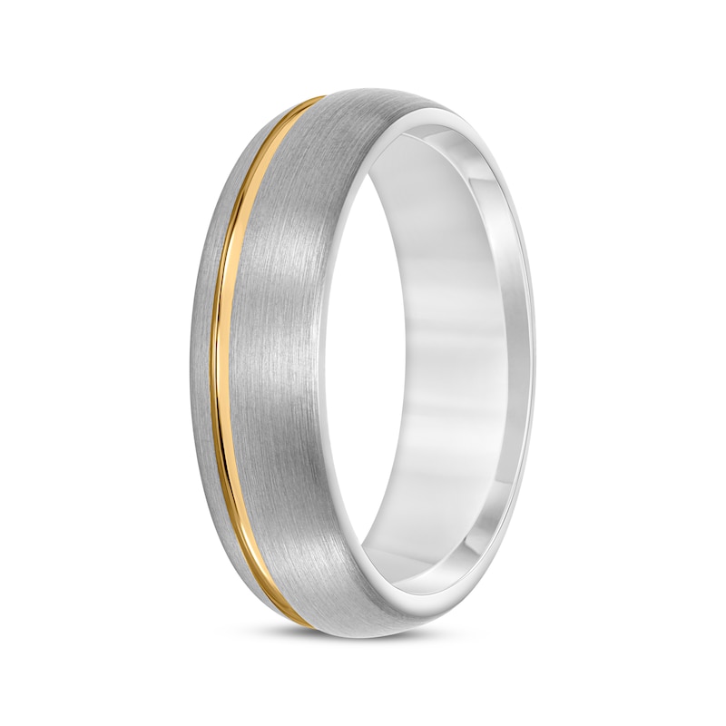 Main Image 2 of Contrast Channel Wedding Band Gray & Yellow Tungsten Carbide 6.5mm