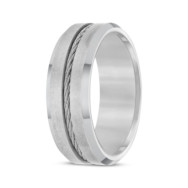 Main Image 2 of Cable Inlay Beveled Edge Wedding Band Tungsten Carbide & Stainless Steel 8mm