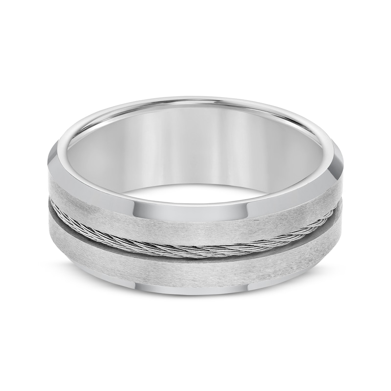 Main Image 3 of Cable Inlay Beveled Edge Wedding Band Tungsten Carbide & Stainless Steel 8mm