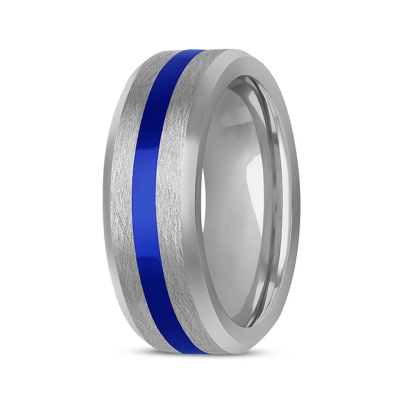 Main Image 2 of Blue Ceramic Stripe Wedding Band Tungsten Carbide 8mm