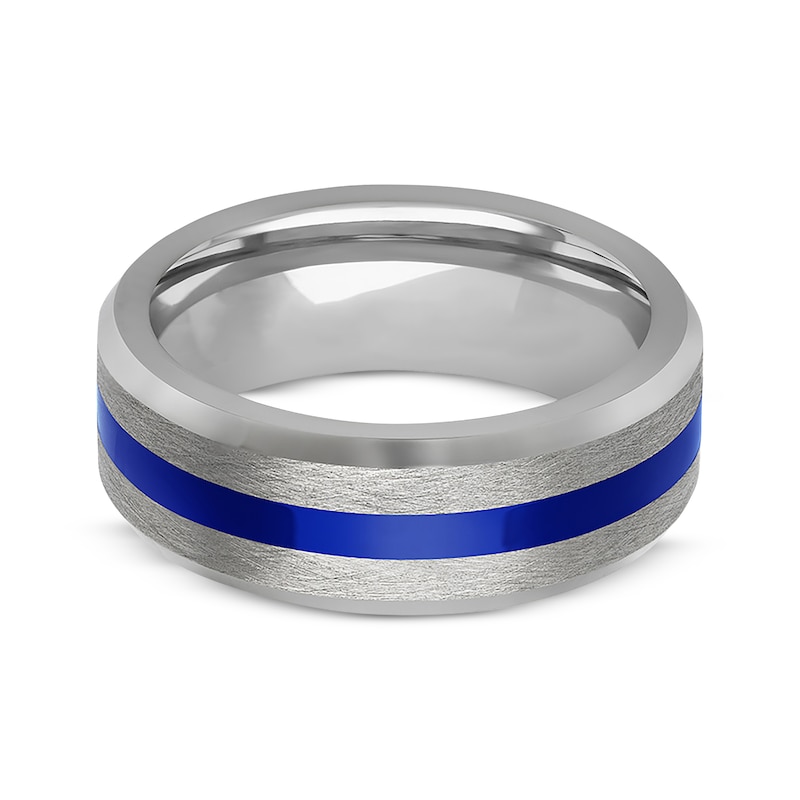 Main Image 3 of Blue Ceramic Stripe Wedding Band Tungsten Carbide 8mm