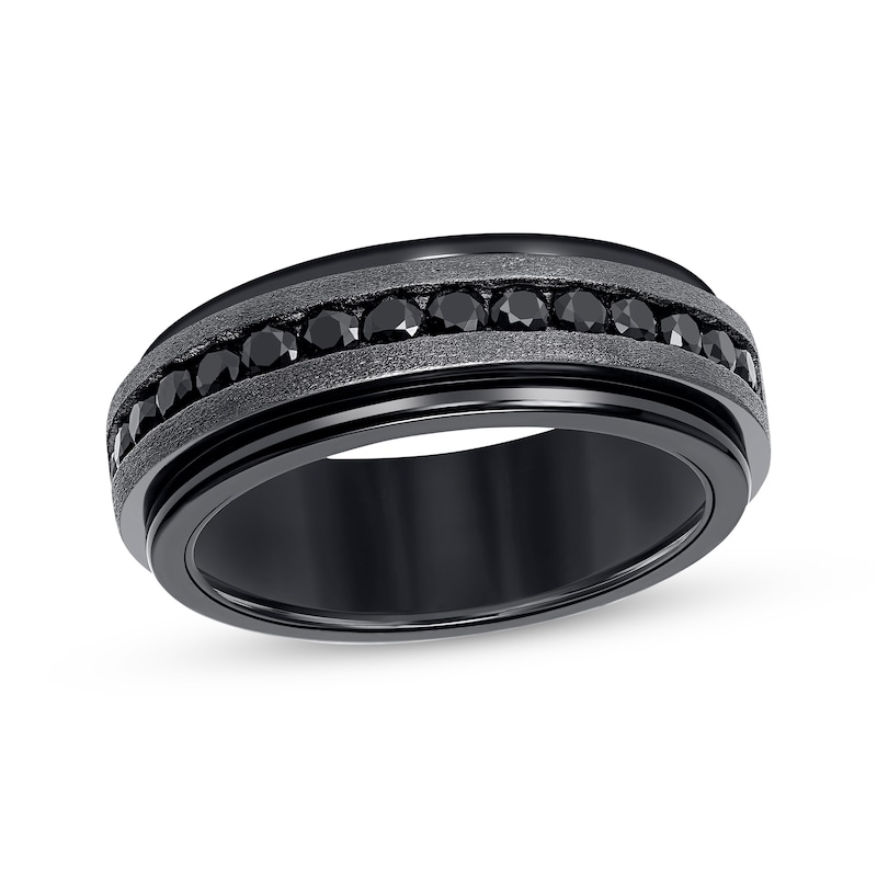 Black Sapphire Wedding Band Sterling Silver & Black Tungsten Carbide 8mm