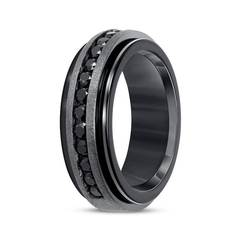 Main Image 2 of Black Sapphire Wedding Band Sterling Silver & Black Tungsten Carbide 8mm