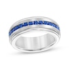 Thumbnail Image 0 of Natural Blue Sapphire Wedding Band Tungsten Carbide & Sterling Silver 8mm