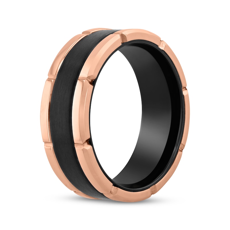 Main Image 2 of Wedding Band Black & Rose-Tone Ion-Plated Stainless Steel 8mm