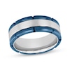 Thumbnail Image 1 of Brick-Edge Wedding Band Stainless Steel & Blue Ion Plating 8mm