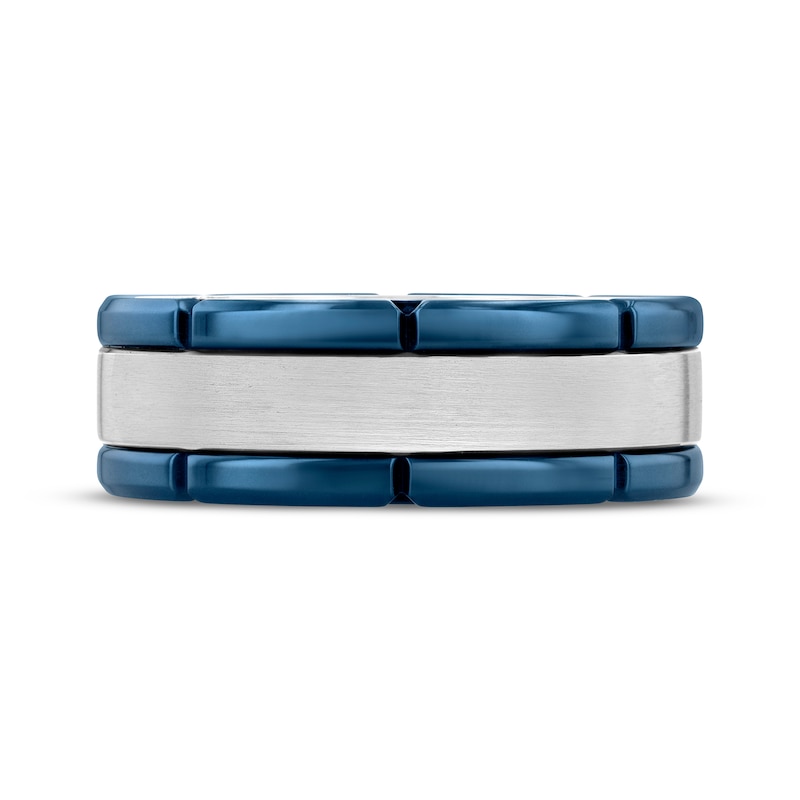 Main Image 3 of Brick-Edge Wedding Band Stainless Steel & Blue Ion Plating 8mm